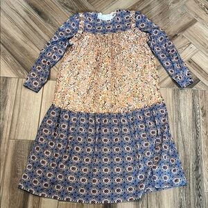 Floral Blue and Orange Kids Dress EUC